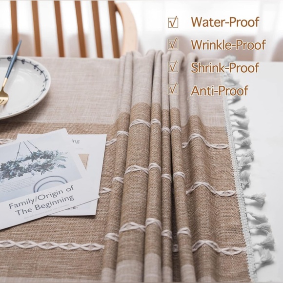 NEW Cotton Linen Tablecloths w/Tassels, Waterproof, Wrinkle Free, 55" X 55” ea - Picture 5 of 7